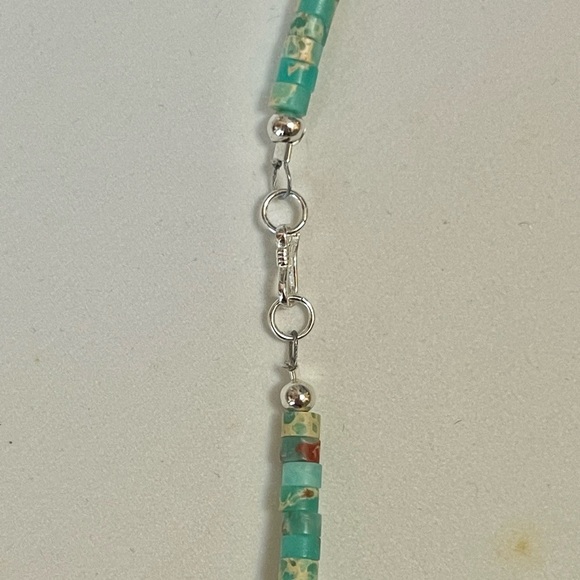 Southwest Heishi  Jasper/ Turquoise Necklace 20” Sterling Silver Clasp - Picture 4 of 7